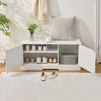 Shoe Bench, Entryway Storage Bench with 2 Doors, Shoe Rack Adjustable Shelves, Shoe Cabinet with Storage, 31.5" W x 13.8" D x 18.1" H for Entryway, Living Room, Hallway, Mudroom, Bedroom, White