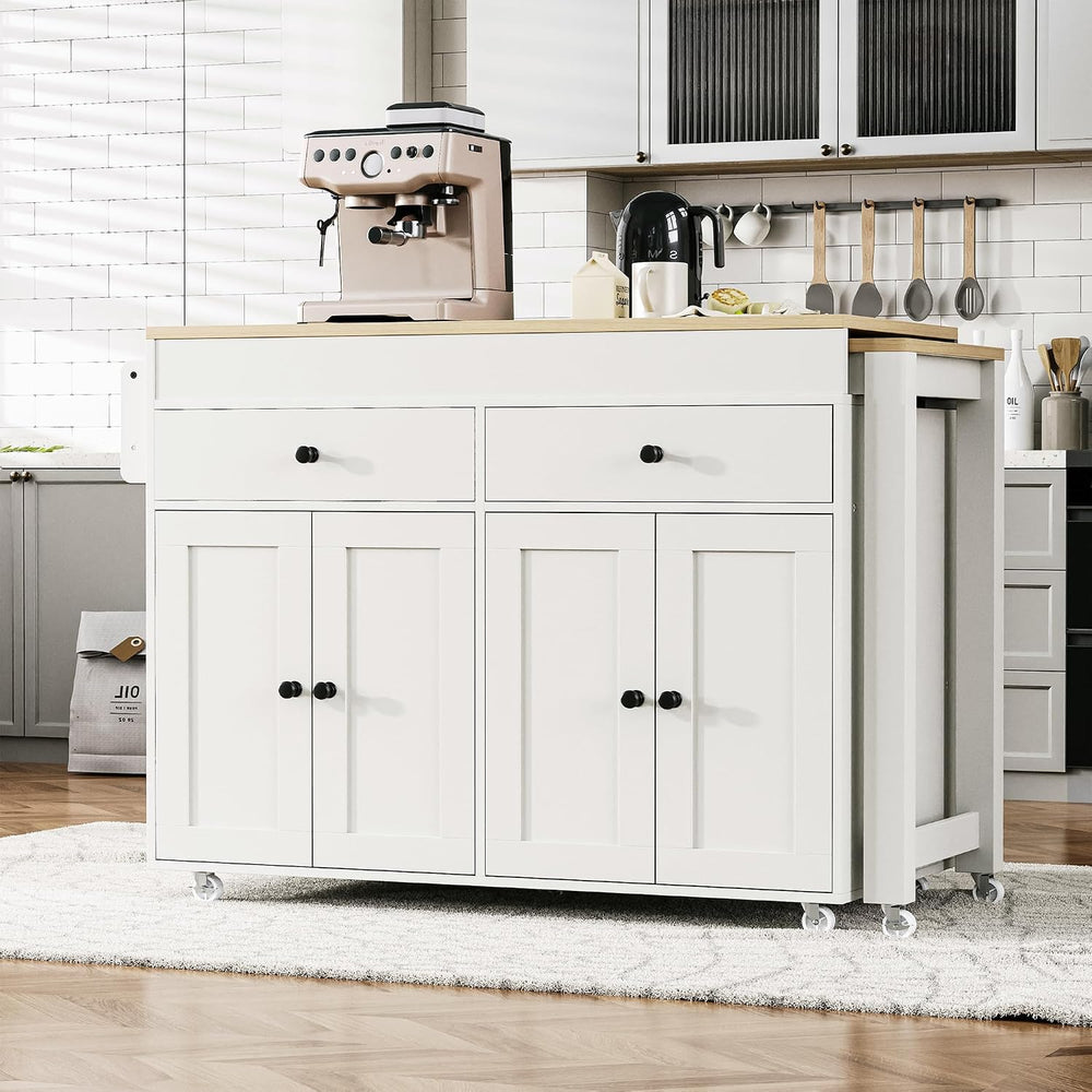 74.5" Kitchen Island with Extendable Table, Rolling Kitchen Island | Sea...