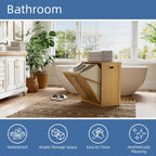 HITNET Tilt Out Laundry Hamper, Bamboo Laundry Cabinet with Hidden Removable Basket, Freestanding Clothes Storage organizer for Bedroom, Bathroom, Living Room, Natural