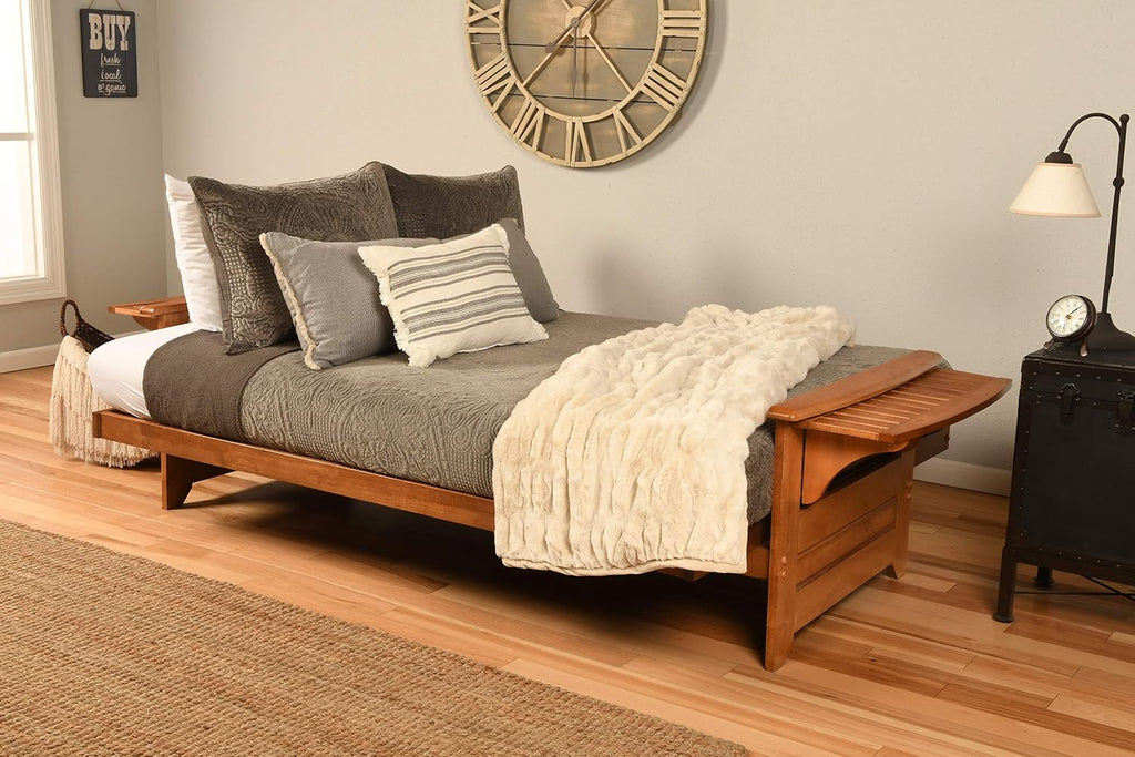 Kodiak Phoenix Futon Sofa Bed with Wooden Frame and Linen Stone Mattress, Convertible Futon Couch Bed and Full Size Futon for Living Room, Barbados