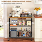 3 Tier Rolling Kitchen Microwave Cart, 33 Inch Microwave Table Stand with Adjustable Shelf, Kitchen Storage Island Utility Cart on Lockable Wheels, Bakers Rack Coffee Bar for Living Room, Office