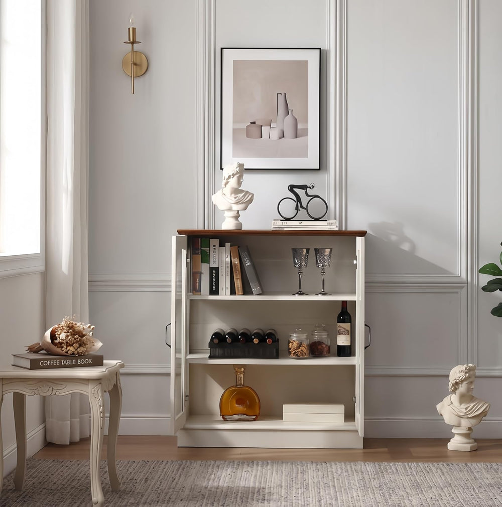 FOREST GRAVITY 31.5'' Small Display Buffet Cabinet with Glass Doors f...