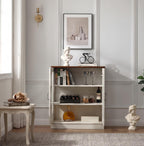 FOREST GRAVITY 31.5'' Small Display Buffet Cabinet with Glass Doors for Great Showcase,Small Coffee bar Cabinet with one Adjustable Shelf and one Fixed Shelf,Modern Sideboard Buffet for Kitchen,White