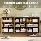 Garvee Fluted Dresser for Bedroom with 9 Drawers,63" Wide Modern Chest of Wooden Bedroom Chest with Metal Handle,Clothes Storage Organizer,Closet Dresser & TV Stand for Living Room,Hallway,Natural