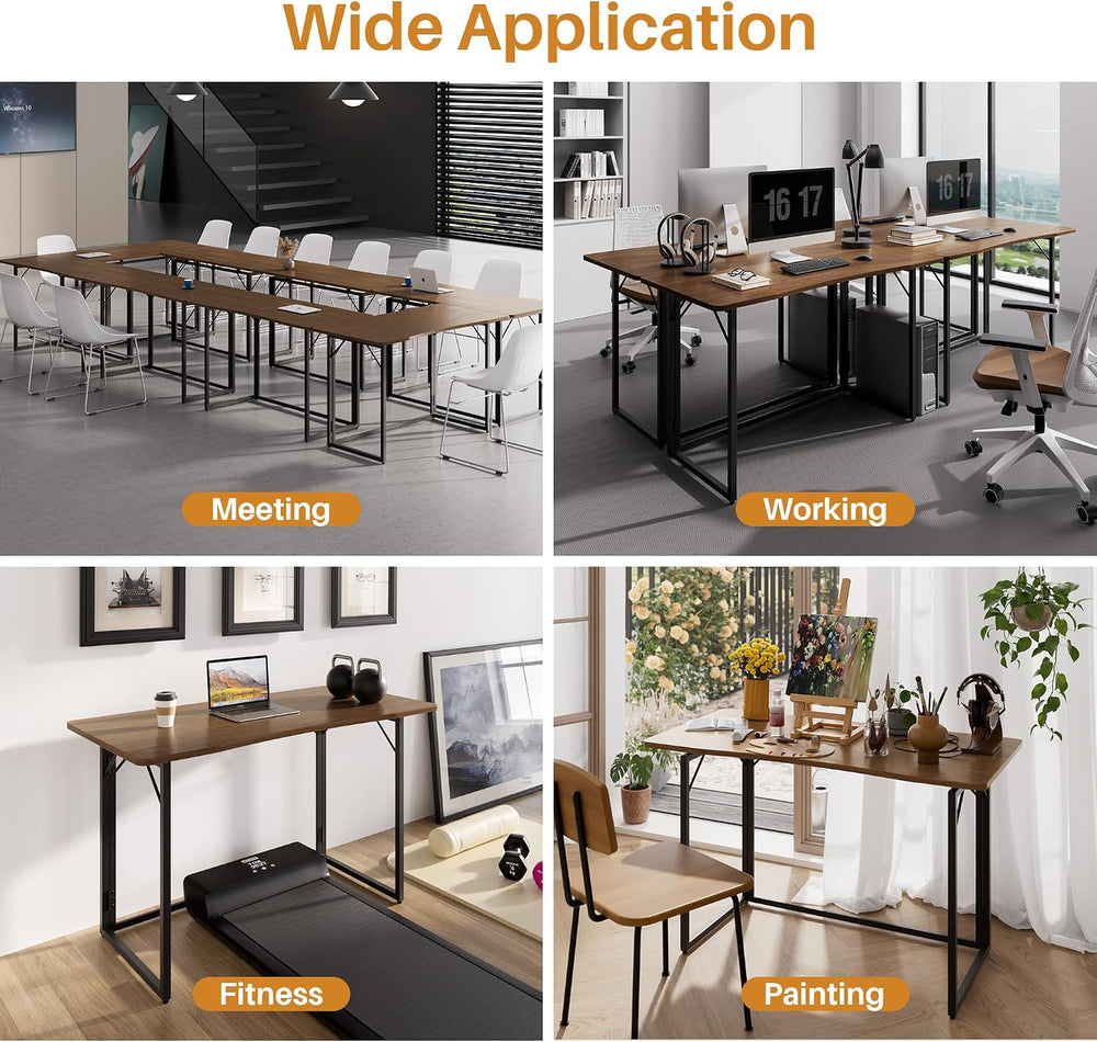 JOYMOOP 47.2" Brown Folding Desk, No Assembly, Wooden Top, Large Size | ...
