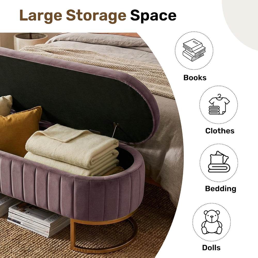 51" Velvet Storage Ottoman Bench End of Bed for Bedroom Entryway Purple ...