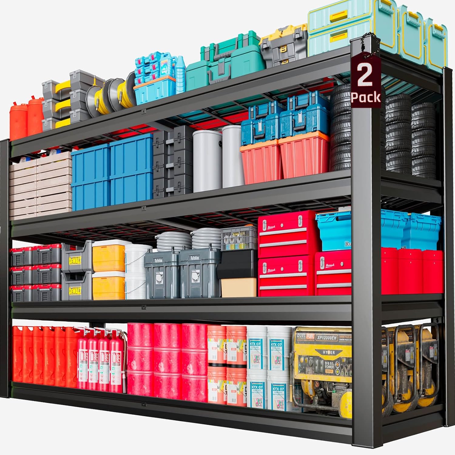 68" Wide Heavy Duty Garage Shelving Units, 4-Tier Deep Storage Shelves,Black Metal Garage Shelves,Steel Shelf,Large Storage Rack,Industrial Shelving for Shop, 68" W x 24" D x 68" H,2 Pack