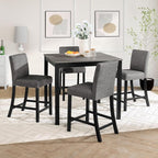 KEIKI 5-Piece Counter Height Dining Table Set with Square Table and 4 Upholstered Curved Backrset Chair, for 4 Person, Modern Wooden Table Set, Easy Assembly, for Kitchen, Dining Room, Black+Gray