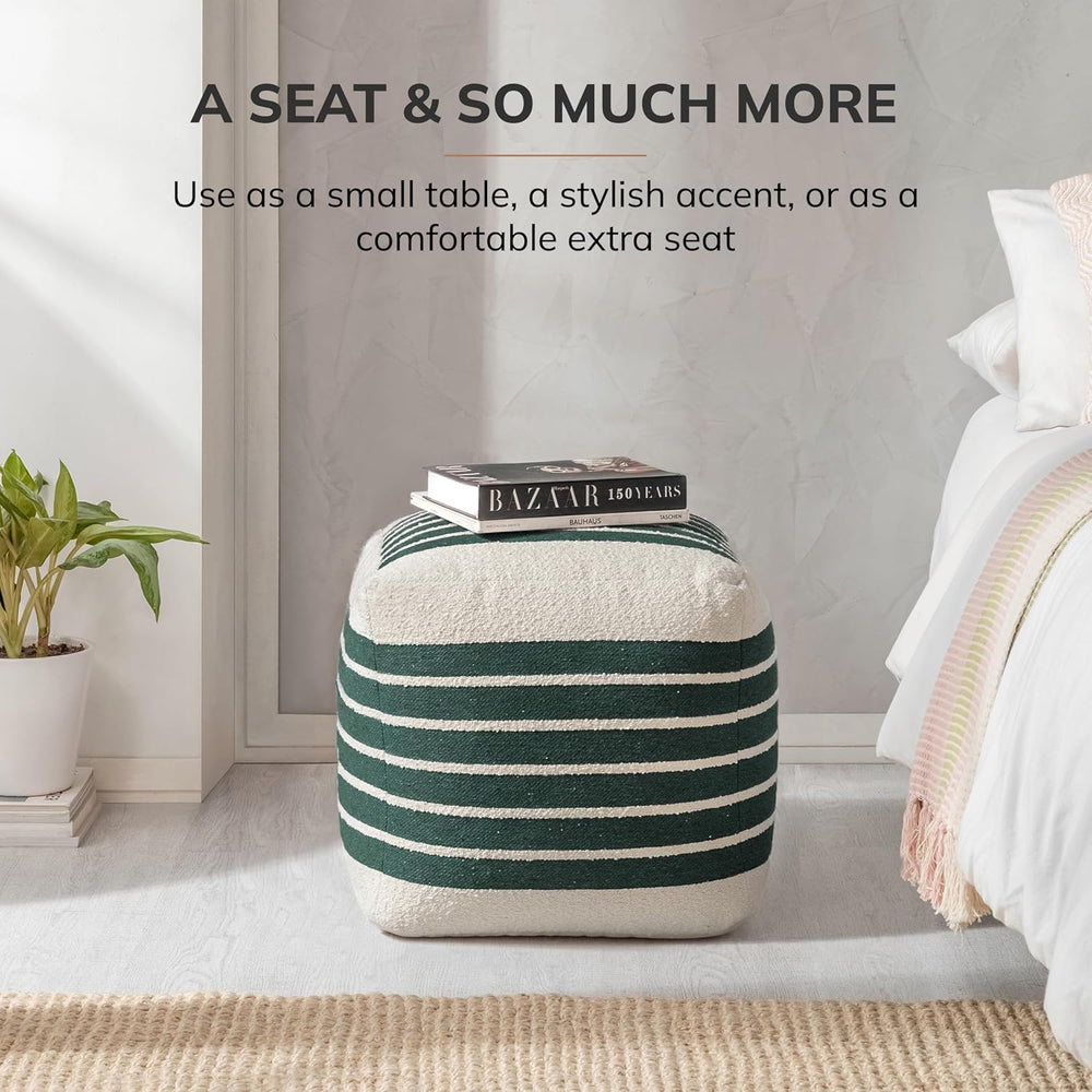 Anji Mountain Artisan Crafted Cotton Blend Pouf Ottoman | Versatile Floor Sea...