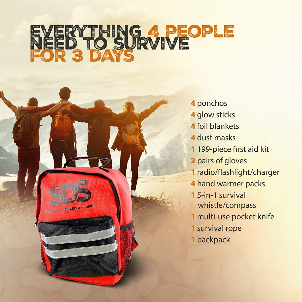 SDS 4 Person 72 Hour Emergency Kit, First Aid Kit Bug Out Survival Gear Emerg...