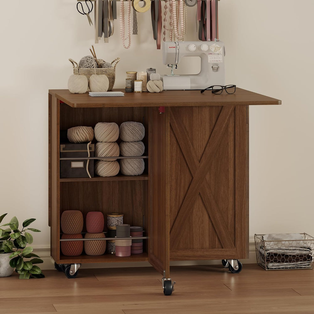 3imothrix Folding Dining Table, Dinner Table with Drawer and Storage and Shel...