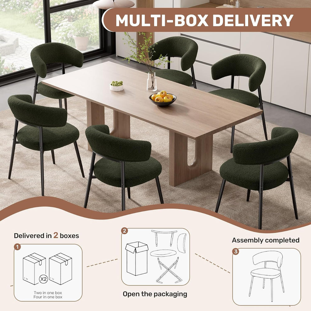 Dining Chairs Set of 6, Mid Century Modern Kitchen Chairs, Boucle Upholstered...