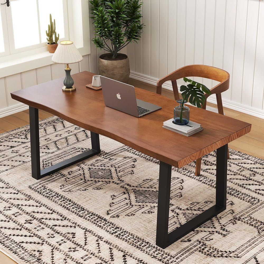 47" Solid Wood Live Edge Computer Desk - Rustic Vintage Industrial Brown...