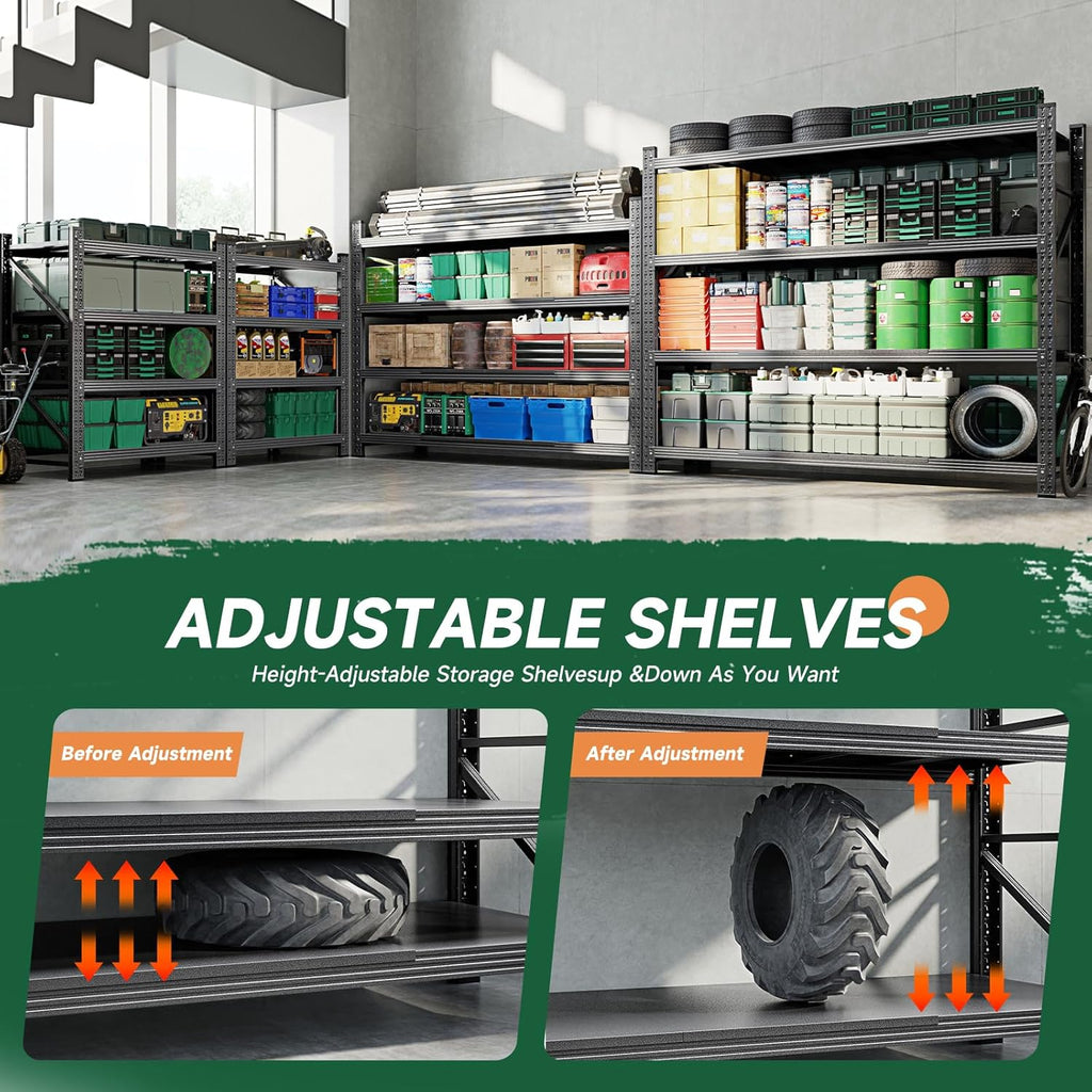 Letaya 71.3" W Metal Storage Shelves,5000LBS Heavy Duty Garage Shelving Units, 4 Tier Adjustable Utility Rack Shelf,Large Industrial Shelves,for Shop,Warehouse,Basement (71.3" W x 24" D x 70" H)