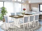 East West Furniture V077MZ015-9 9 Piece Kitchen Table & Chairs Set Includes a Rectangle Dining Room Table with V-Legs and 8 Baby Blue Linen Fabric Parsons Chairs, 40x72 Inch, Multi-Color