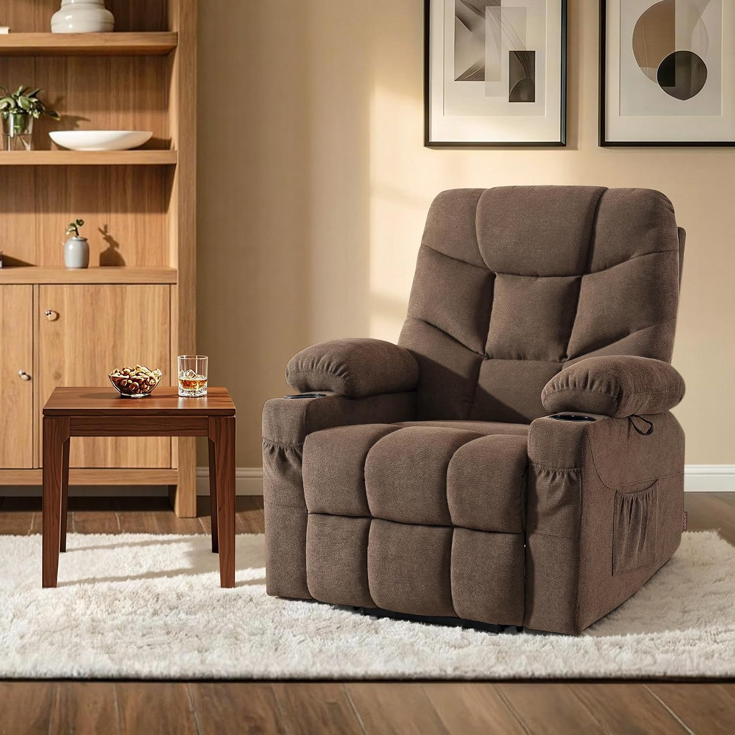 MCombo Power Lift Recliner Chair with Extended Footrest for Elderly People, Fabric 7287 (Brown, Medium)