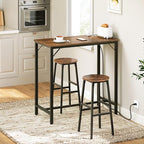 HOOBRO Bar Table with Charging Station, Rectangular Pub Table, High Top Coffee Table, Counter Bar Height Table, Narrow Long Dining Table, 35.4" L x 15.7" W x 35.6" H, Rustic Brown and Black BF90UBT01