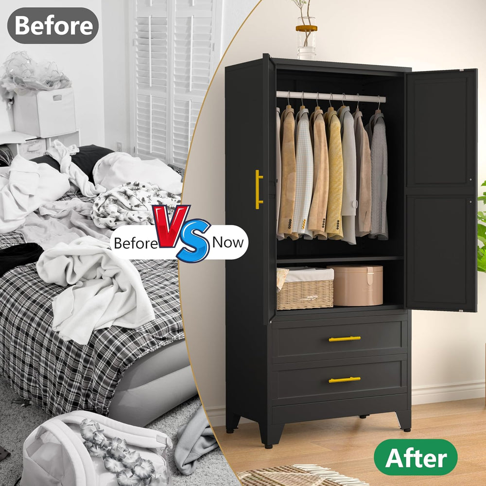 pozdeg 71" Metal Armoire Wardrobe Closet, Tall Clothing Storage Cabinet ...