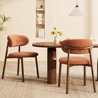 Kitchen Dining Chairs Set of 6 Modern Soft Linen Farmhouse Dining Room Chair with Metal Legs, Orange/Walnut