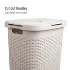 Mind Reader Slim Laundry Hamper with Lid, 60L Clothes Basket, Premium Wicker Design, Plastic, Ivory