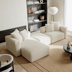 Acanva Corduroy Convertible Modular L Shaped Sectional Sofa, 4 Seater Free Combination Corner Couch, Convertible to DayBed, Wide Loveseat with Moveable Ottomans for Small Spaces, Sleeper Bed, White