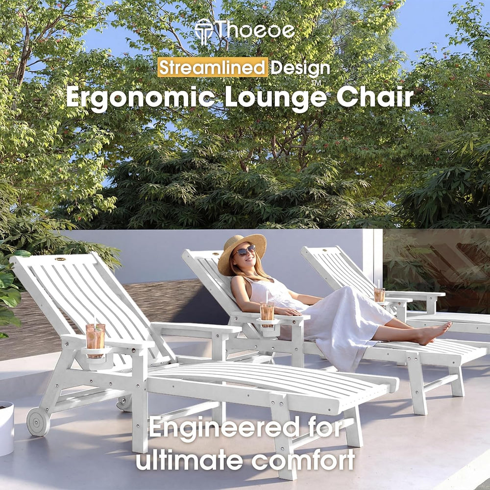 THOEOE Patio Chaise Lounge Chair,HDPE Lounge Chair Outdoor with Wheels | Over...