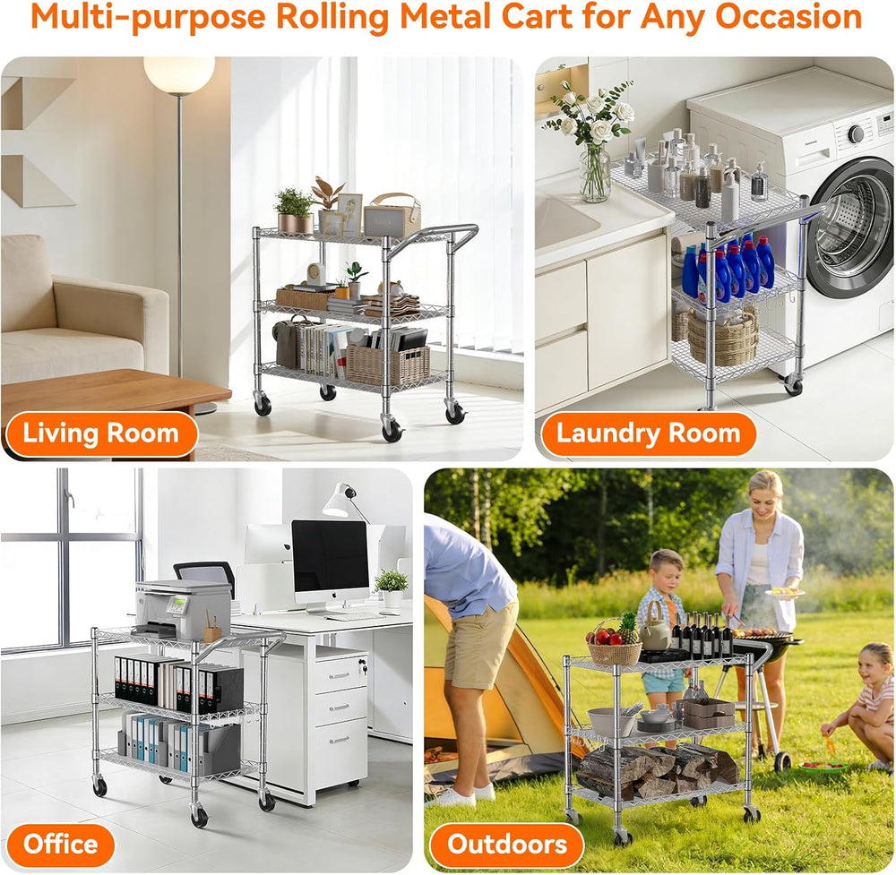 NTE 3 Tier Heavy Duty Rolling Utility Cart on Wheels, 990Lbs Capacity Rolling...