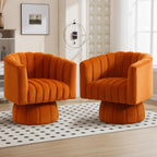 Swivel Accent Barrel Chair, Cute Comfy Small Round 360° Arm Chair, Velvet Sofa Club Reading Chair for Living Room, Bedroom, Office, Orange