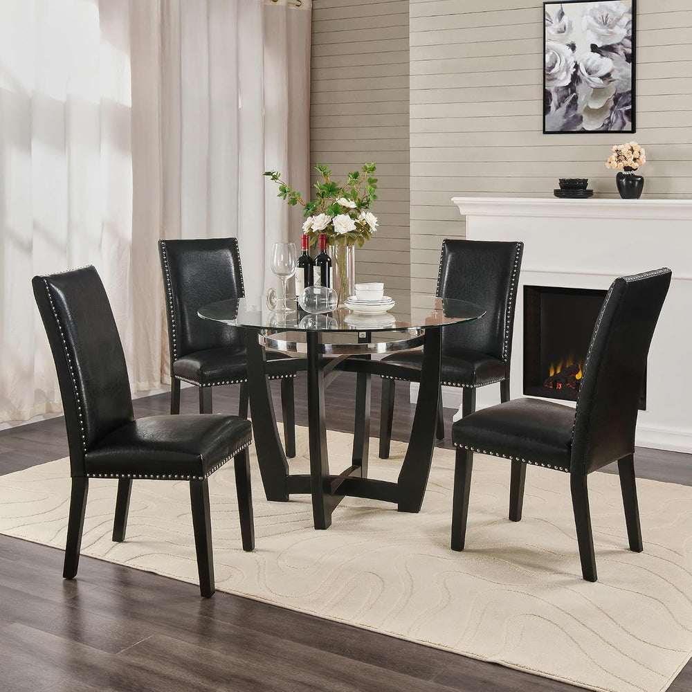 LEEMTORIG Set of 4 Upholstered Parsons Dining Chairs, Faux Leather Dining Roo...