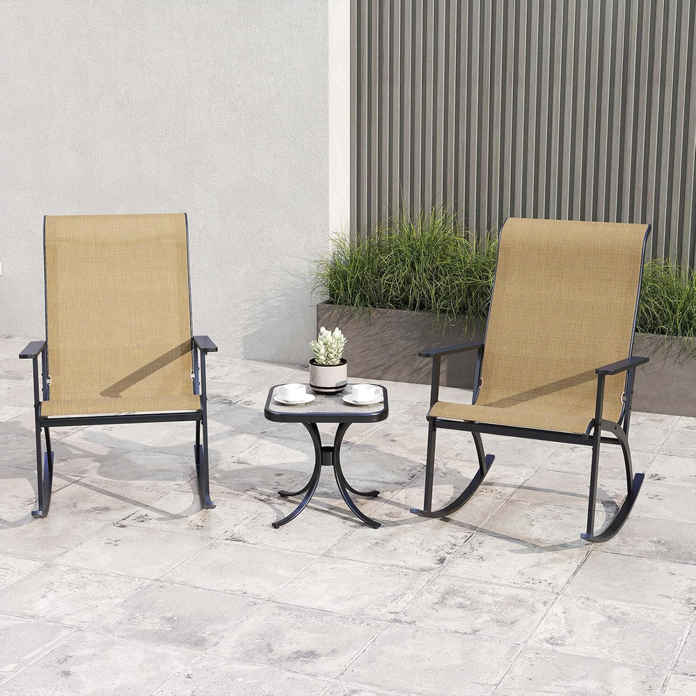 Tangkula 3 Piece Patio Rocker Set, Heavy-Duty Rocking Bistro Chairs & Tab...