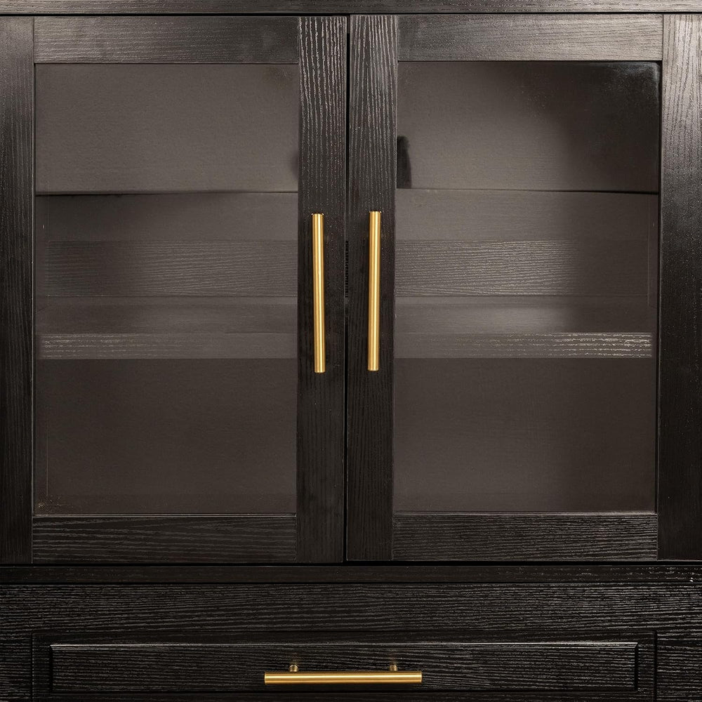 Farmhouse Tall Arched Kitchen Pantry Cabinet with Glass Barn Door – Adjustabl...