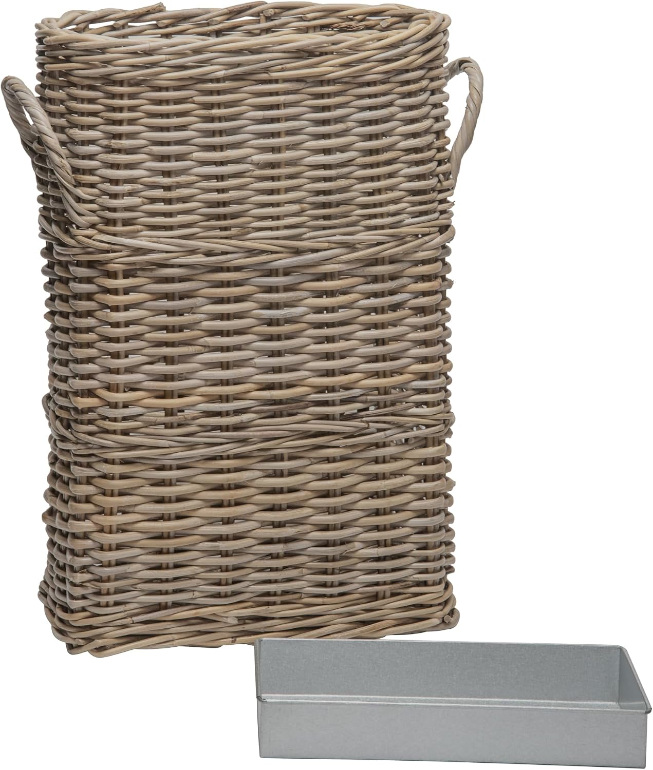 Kouboo Oval Rattan Kobo Umbrella Holder, Freestanding Umbrella Stand and Rack with Drip Tray for Home, Office or Business Entryway