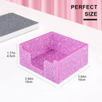 Rouidr Acrylic Sticky Note Holder, Self Stick Note Pad Holder, 3.94 x 3.94 Inch Glitter Memo Pad Dispenser Organizer for School Office Home Desk Supplies, Pink