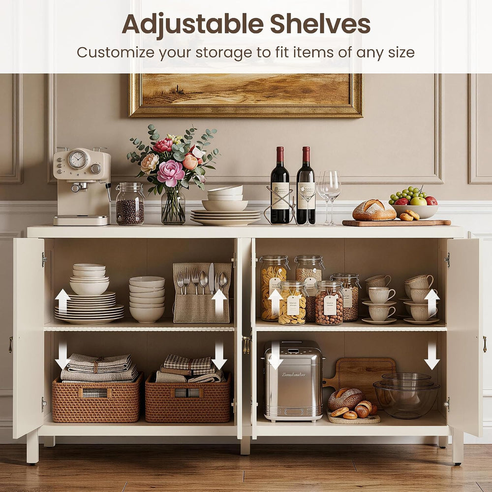 RoyalCraft Buffet Cabinet with Storage, 60" Modern Storage Cabinet, Beige