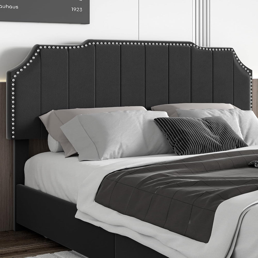 VECELO Queen Bed Frame with 4 Storage Drawers & Upholstered Platform &amp...