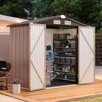 Aoxun 6x4ft Shed with Floor Heavy-Duty Galvanized Steel Outdoor Storage Shed with Double Doors, Ventilated Weatherproof Design for Bike/Generator/Tool Organization (Brown)