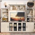 Wall Unit Entertainment Center with Charging Station and USB Charging for TVs, TV Stand with Large Storage Cabinet, Modern TV Stand Media Console with Cabinets (Beige/T)
