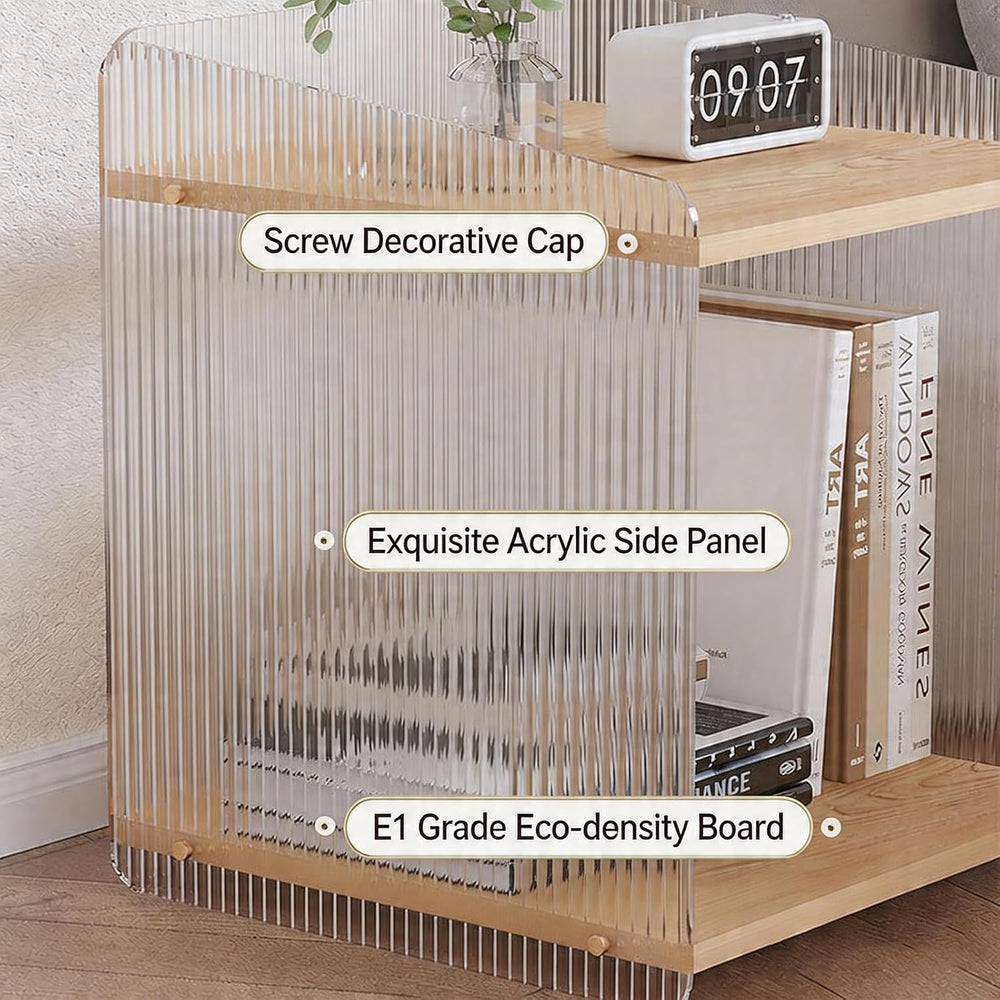 Acrylic and Wood End Table with 2-Tier Storage, Side Table for Couch Dinner C...