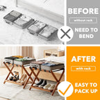 SpaceAid Fully Assembled Luggage Rack 2 Pack, Bamboo Foldable Suitcase Stand for Guest Room, Heavy Duty Folding Luggage Holder with Storage Shelf for Bedroom and Hotel, Walnut