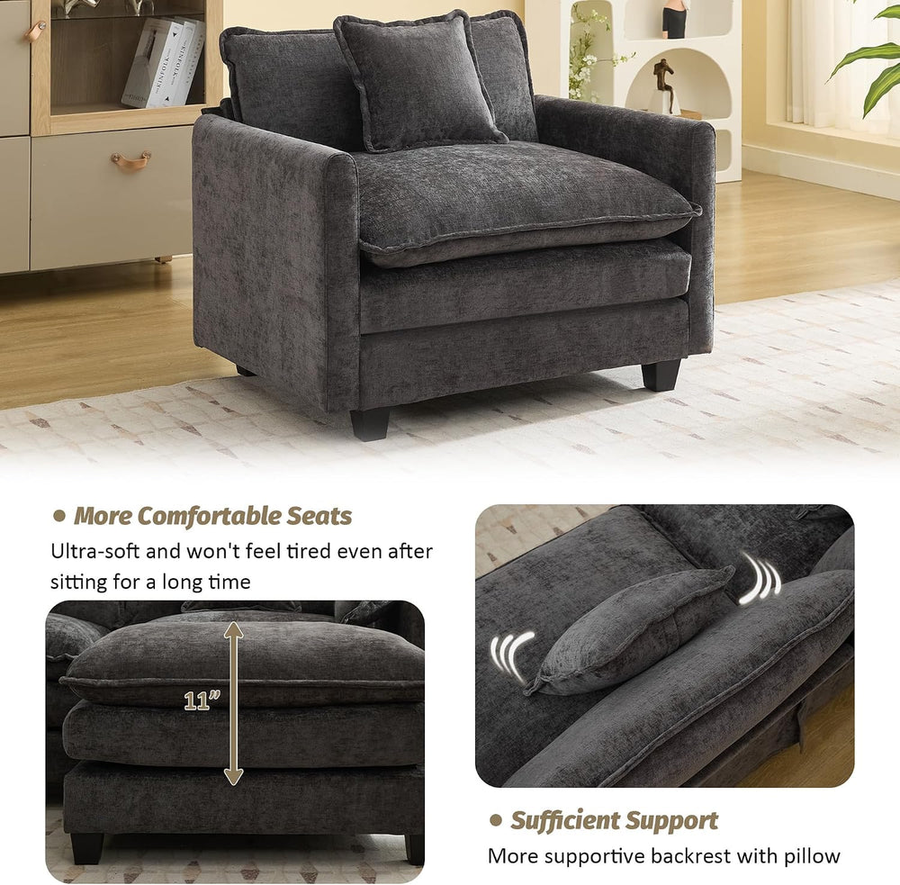 WUTUTUEE 41'' Modern Chenille Oversized Chair, Upholstered Accent Liv...