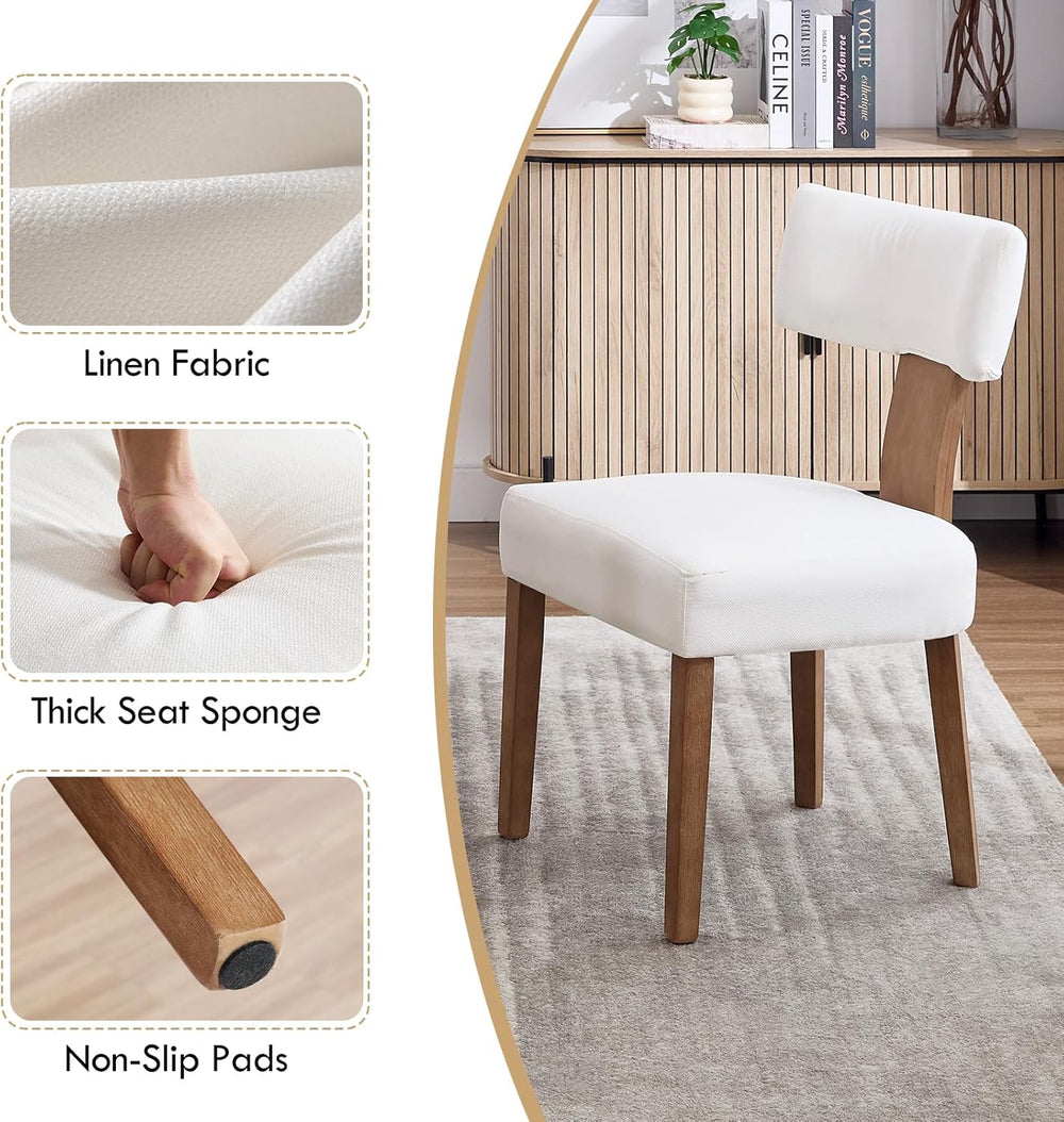 Mid Century Modern Dining Chairs Set of 4, Linen Fabric Upholstered Dining Ch...