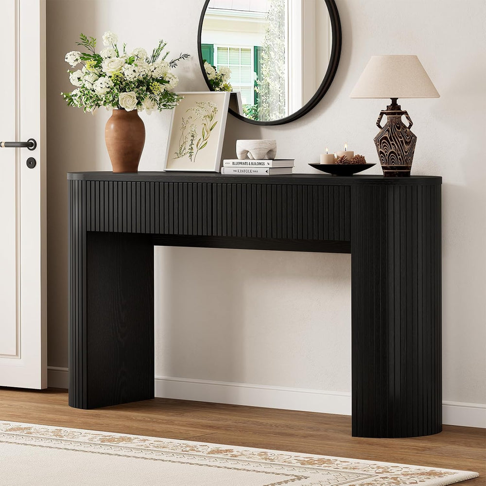 Console Table with Storage Drawers, 55 Inch Fluted Entryway Tables, Mid-Centu...