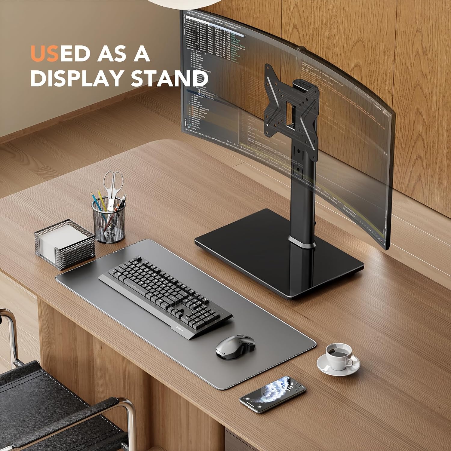 Universal Swivel TV/Table Top TV Stand for 19 to 43 inch TVs with 90 Degree Swivel, 4 Level Height Adjustable, Heavy Duty Tempered Glass Base, Holds up to 99LBS HT02B-001