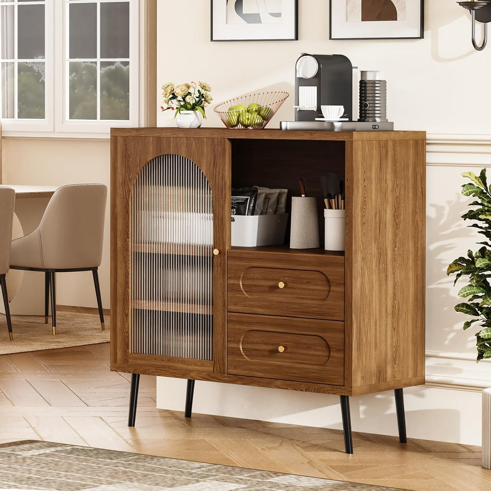 Wood Sideboard Cabinet - Slim Side Board Buffet Cabinet with Storage, Small A...