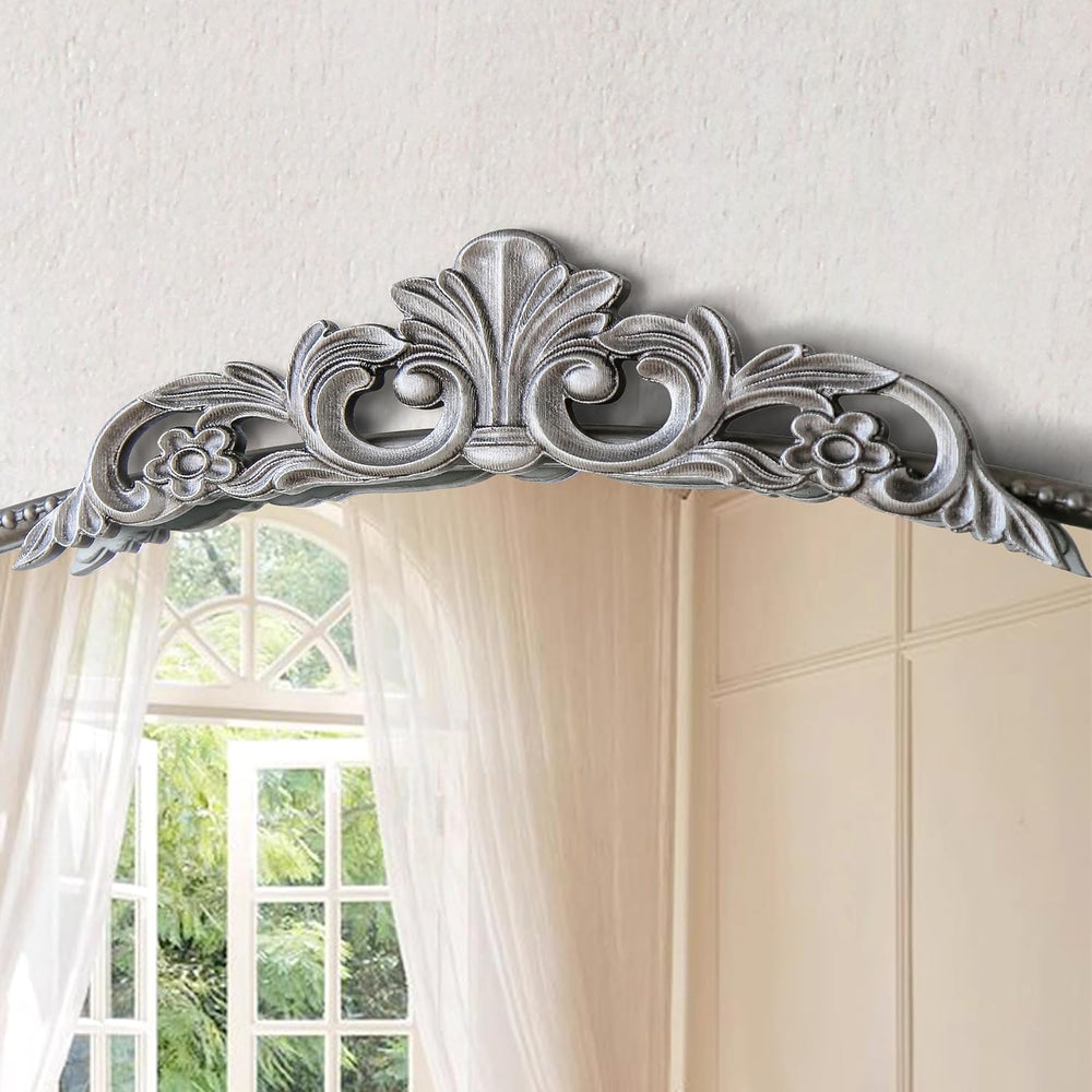 Vintage Silver Wall Mirror: 40"x29" Baroque Antique Arched Mirror