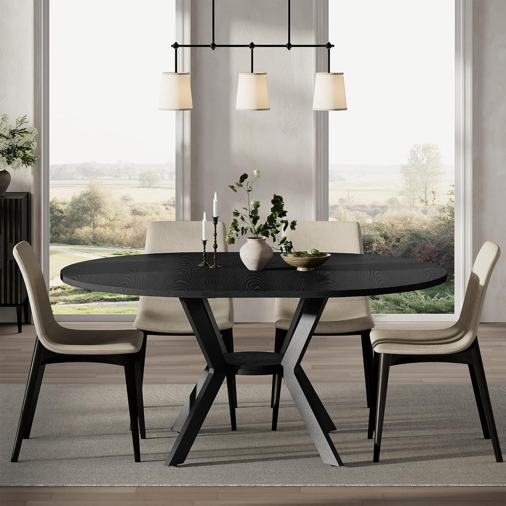 42"-58" Extendable Round Dining Table with Built-in Flip Leaf, Mode...