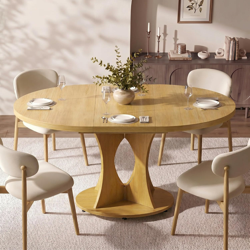 Einhomn 43-59" Extendable Round Dining Table, Kitchen Table for 4-8, Far...