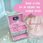 The Memory Building Co Ballerina Musical Jewelry Box Plays Classic Melody, Storage Organizer Music Box for Kids Ages 6-12, MDF Wood w/ 2 Fabric Lined Ring Bracelet Necklace Treasure Compartments
