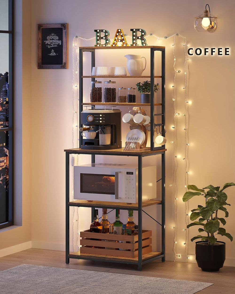 VASAGLE Coffee Bar, 23.6 Inches Baker's Rack for Kitchen with Storage, 6-...
