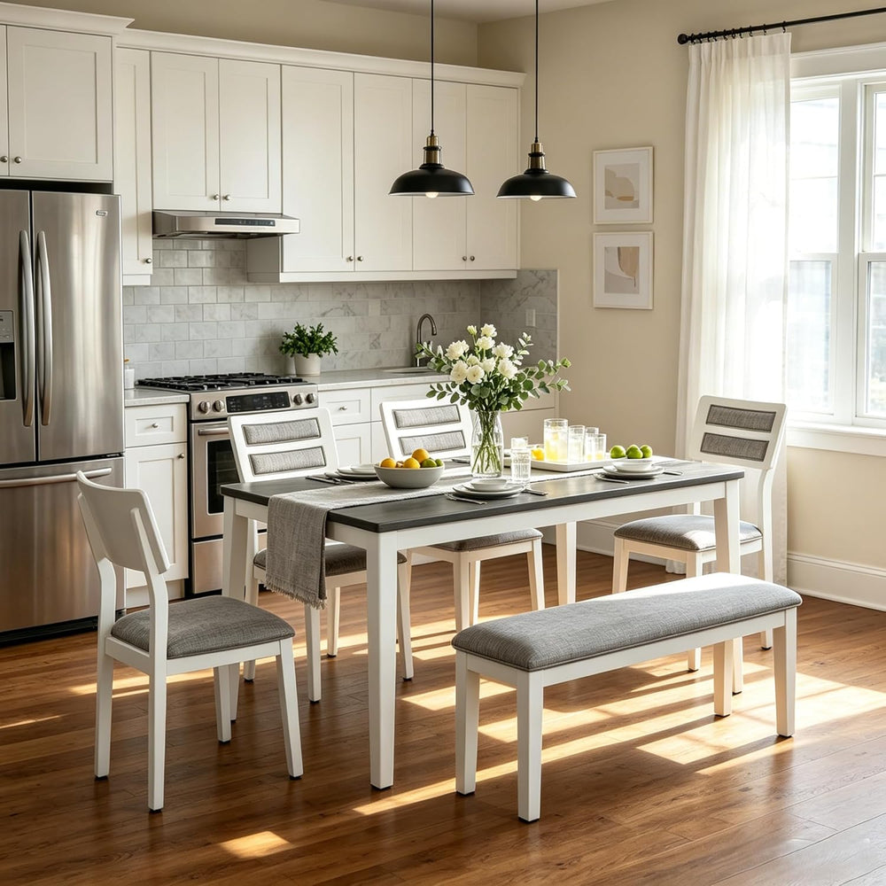 Merax 6-Pieces Solid Wood Dining Table Set for 6, Farmhouse Kitchen Room Tabl...